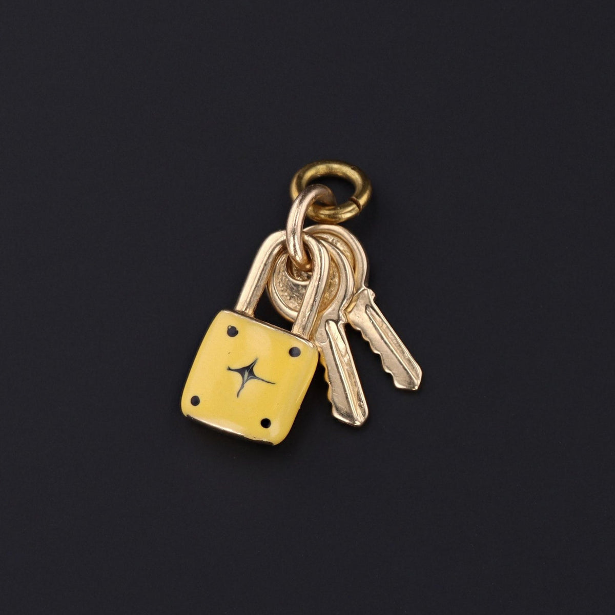 Enamel Lock and Key Charm | 14k Gold Key Charm - Trademark Antiques