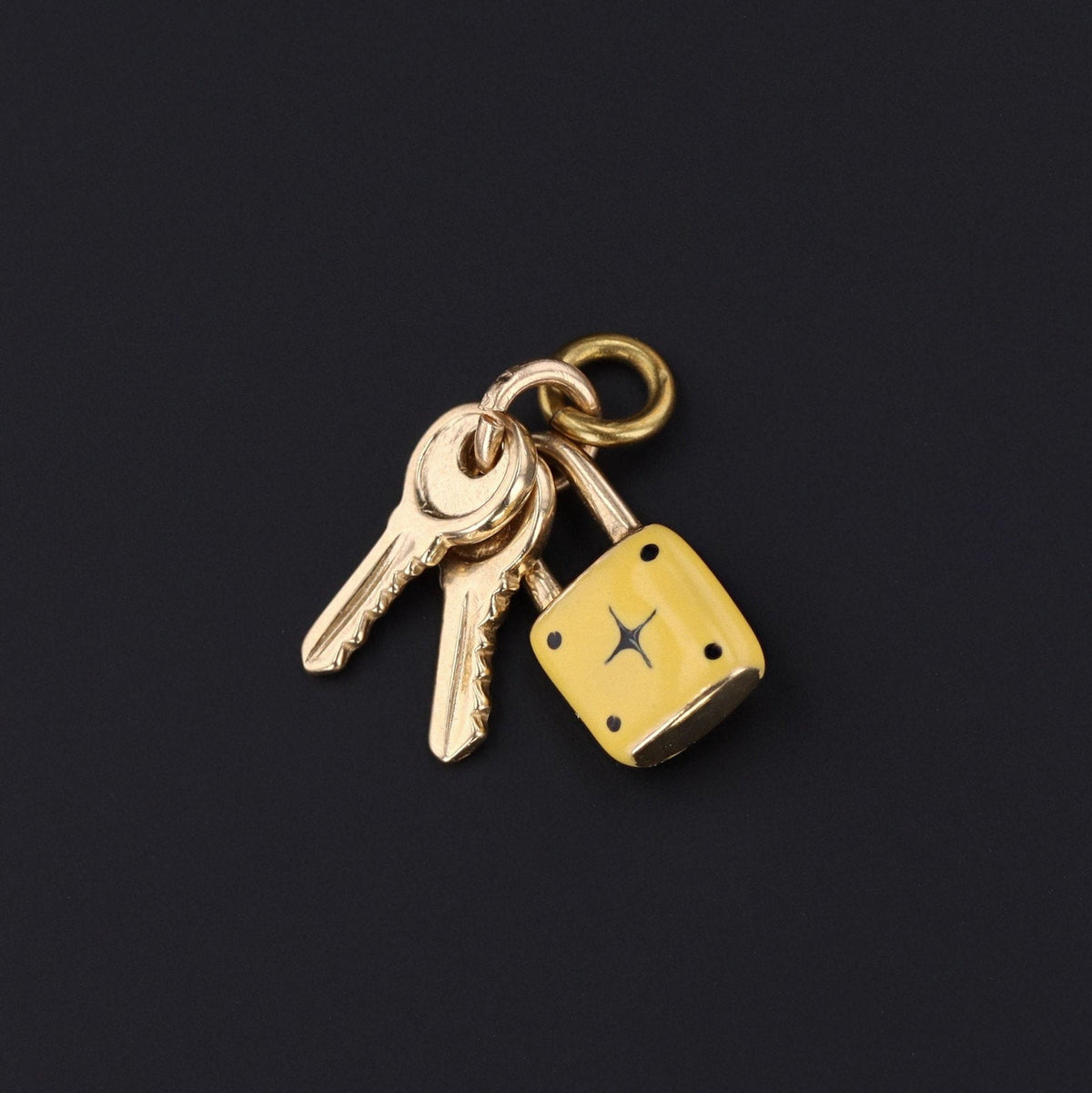 Enamel Lock and Key Charm | 14k Gold Key Charm - Trademark Antiques