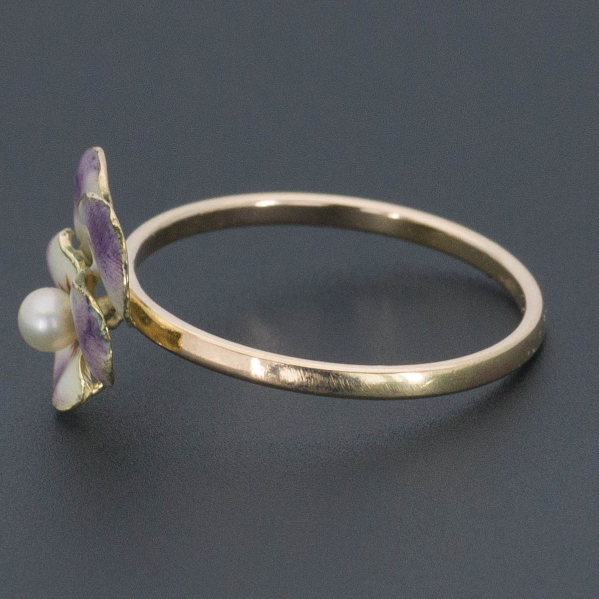 Enamel Pansy Ring | 14k Gold Pansy Ring - Trademark Antiques
