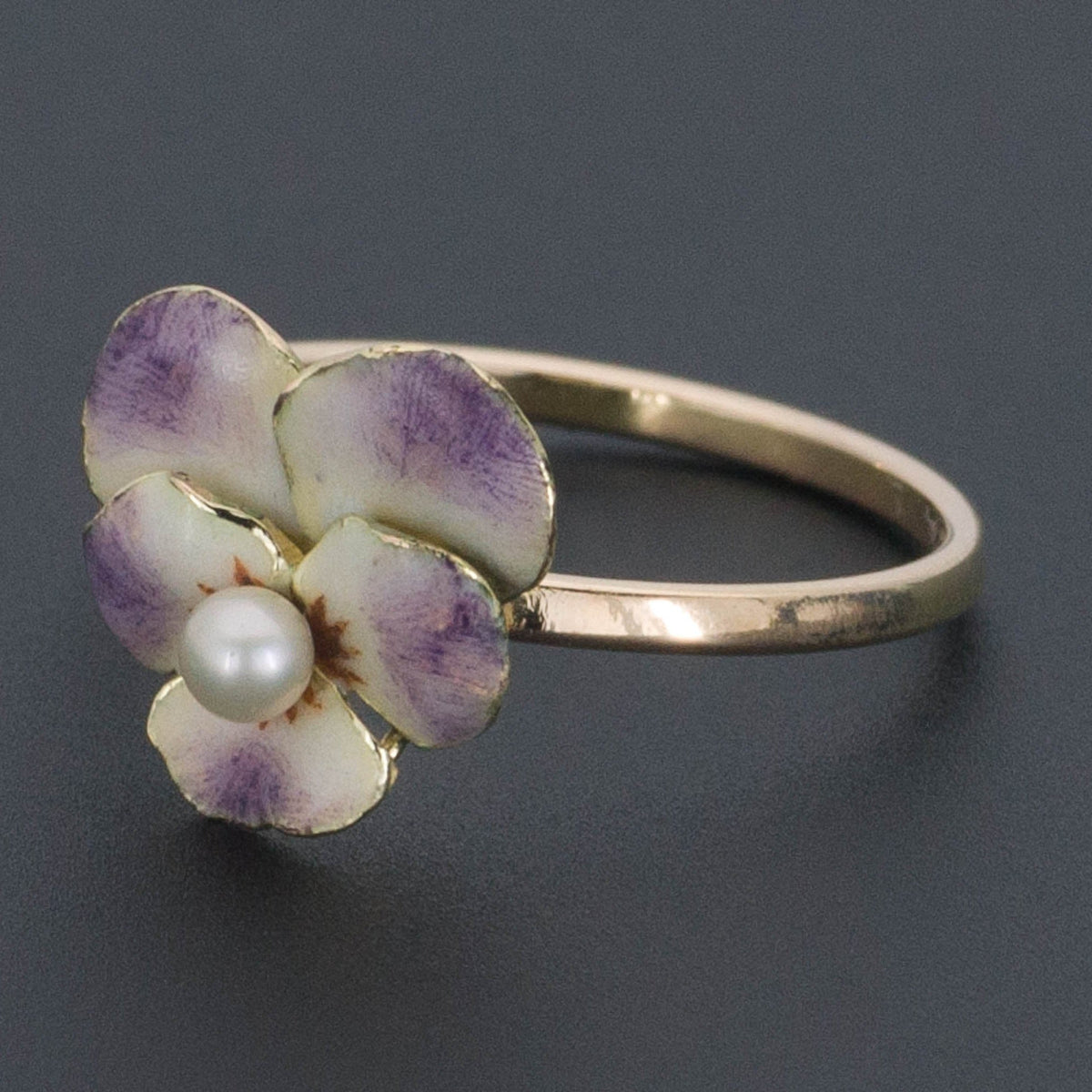 Enamel Pansy Ring | 14k Gold Pansy Ring - Trademark Antiques