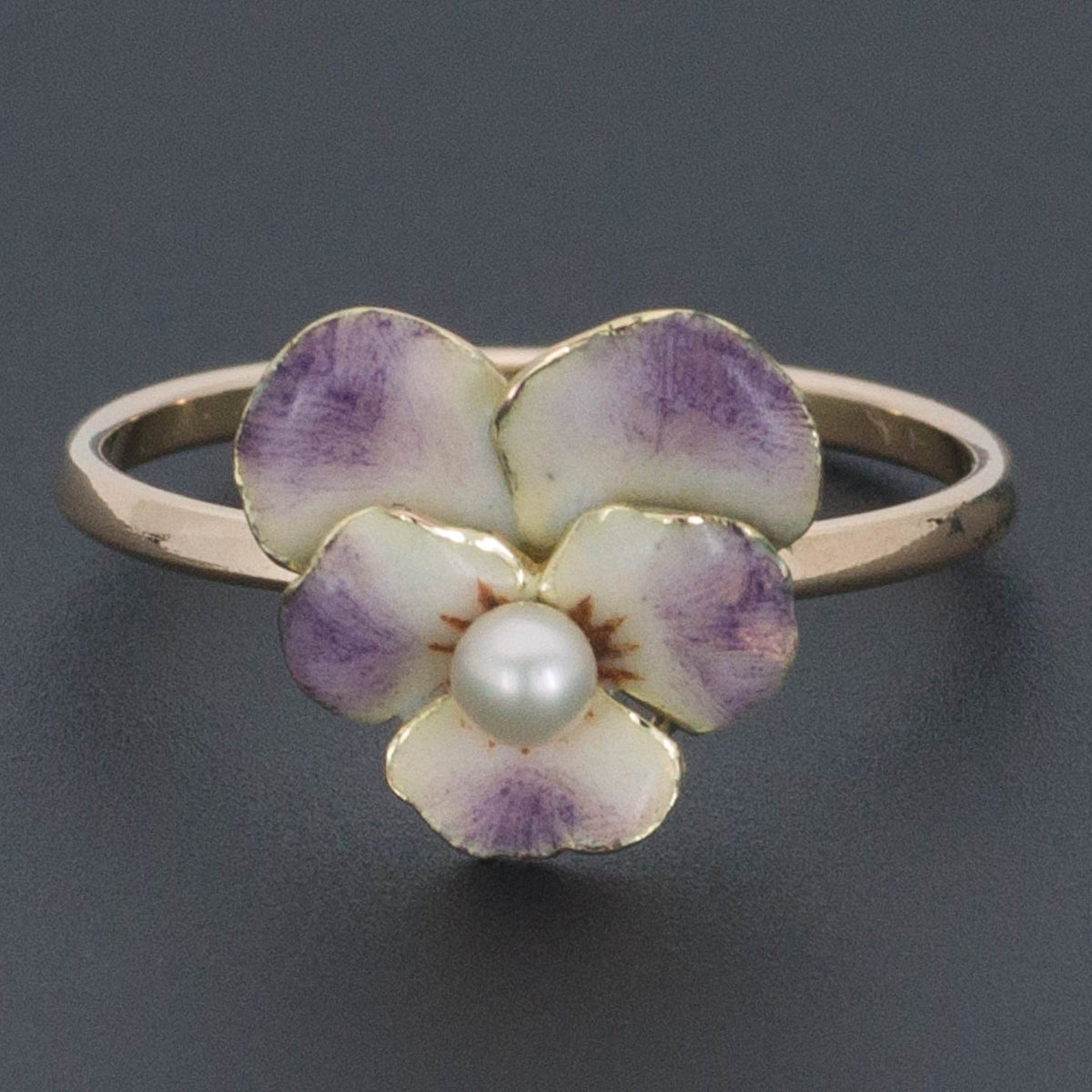 Enamel Pansy Ring | 14k Gold Pansy Ring - Trademark Antiques
