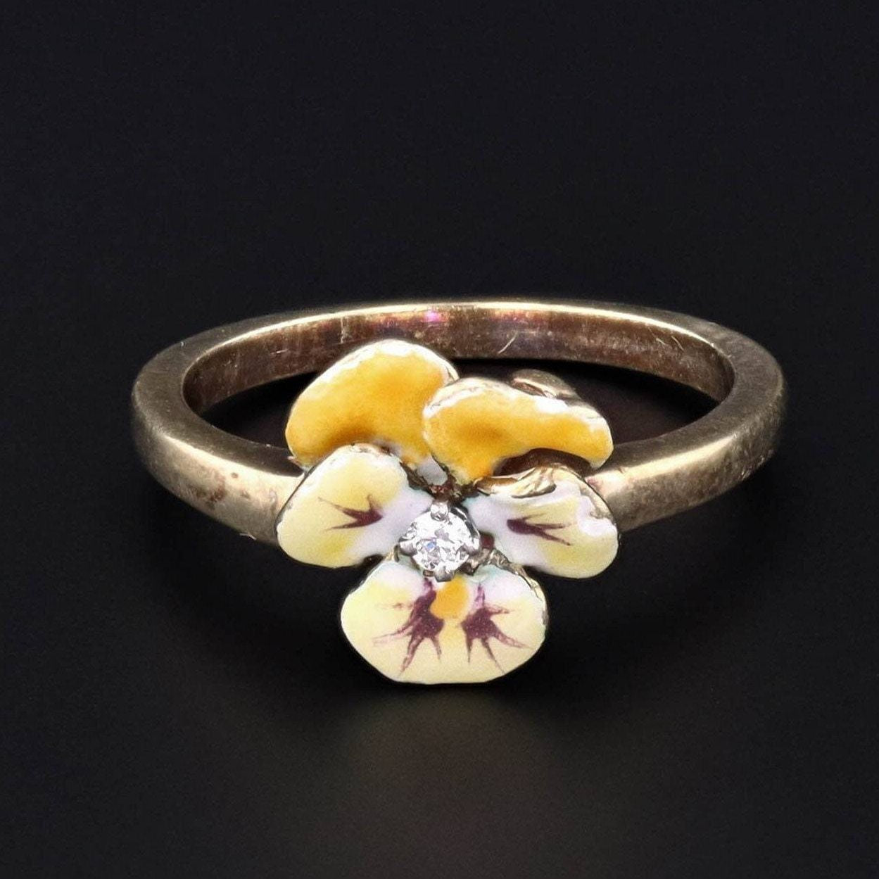 Enamel Pansy Ring by Larter & Sons | Enamel Flower Ring - Trademark Antiques