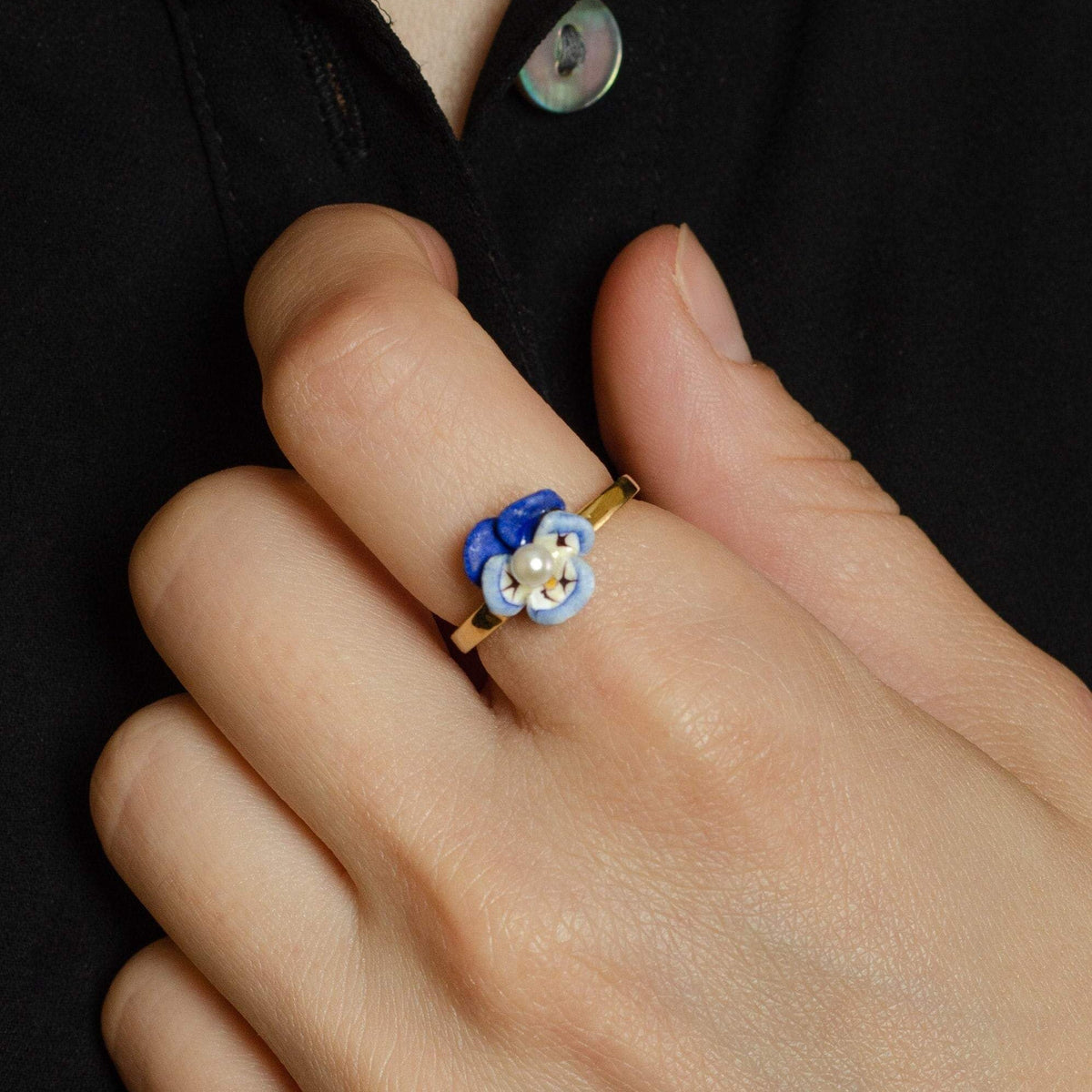 Enamel Pansy Ring by Larter &amp; Sons | Enamel Flower Ring - Trademark Antiques