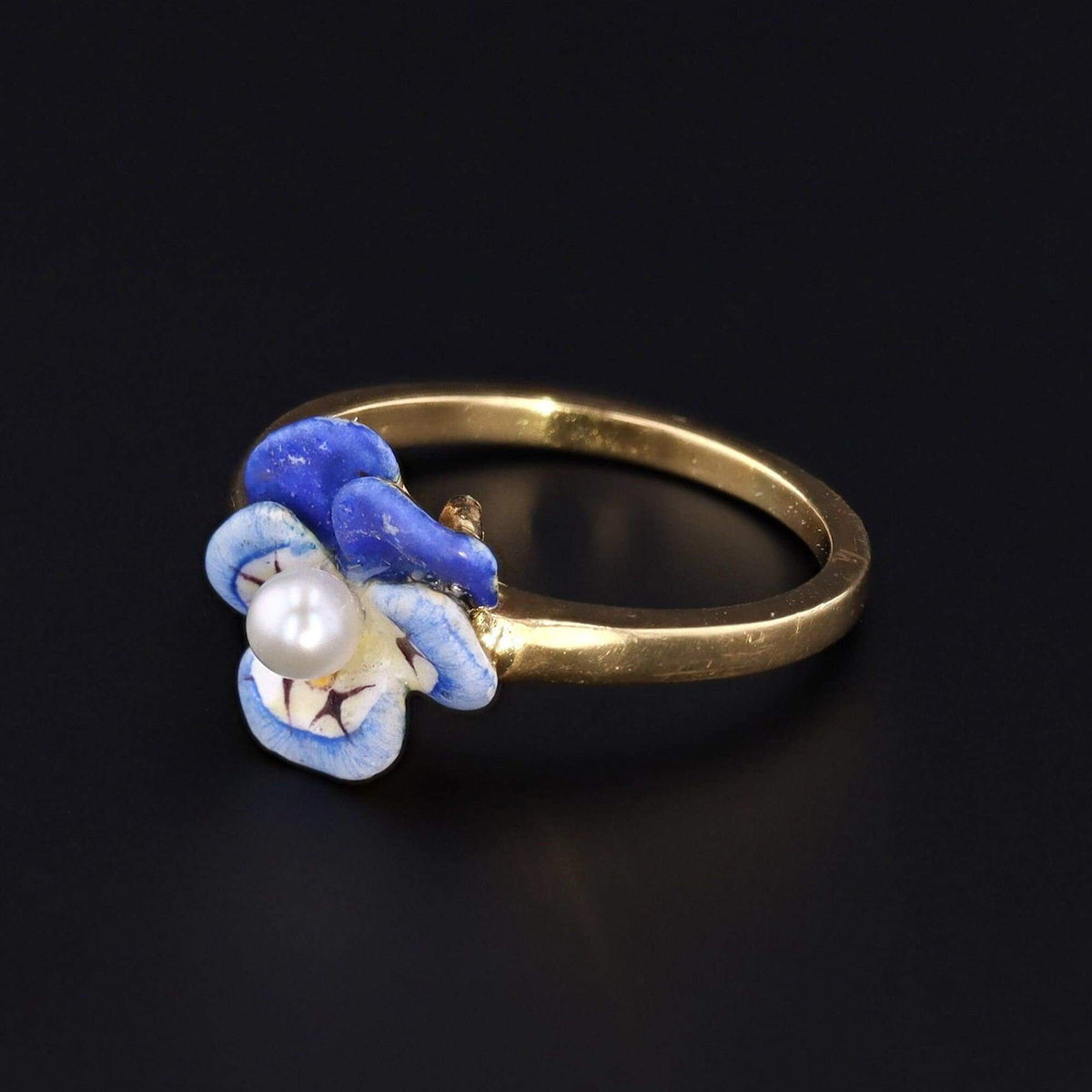 Enamel Pansy Ring by Larter &amp; Sons | Enamel Flower Ring - Trademark Antiques