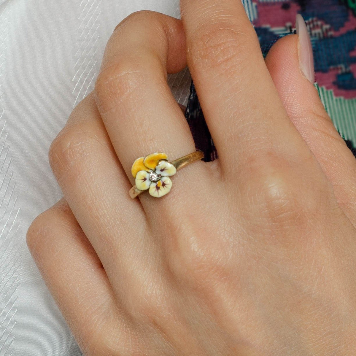 Enamel Pansy Ring by Larter &amp; Sons | Enamel Flower Ring - Trademark Antiques