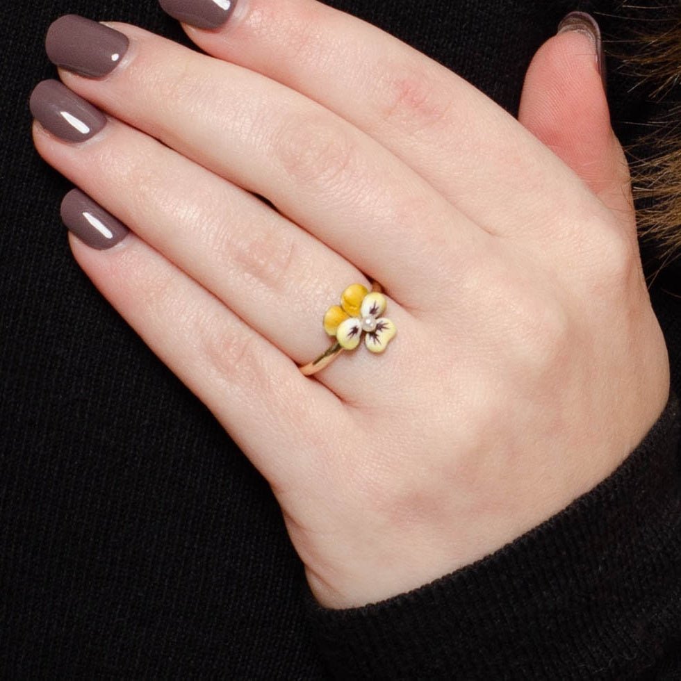 Enamel Pansy Ring | Enamel Flower Ring - Trademark Antiques