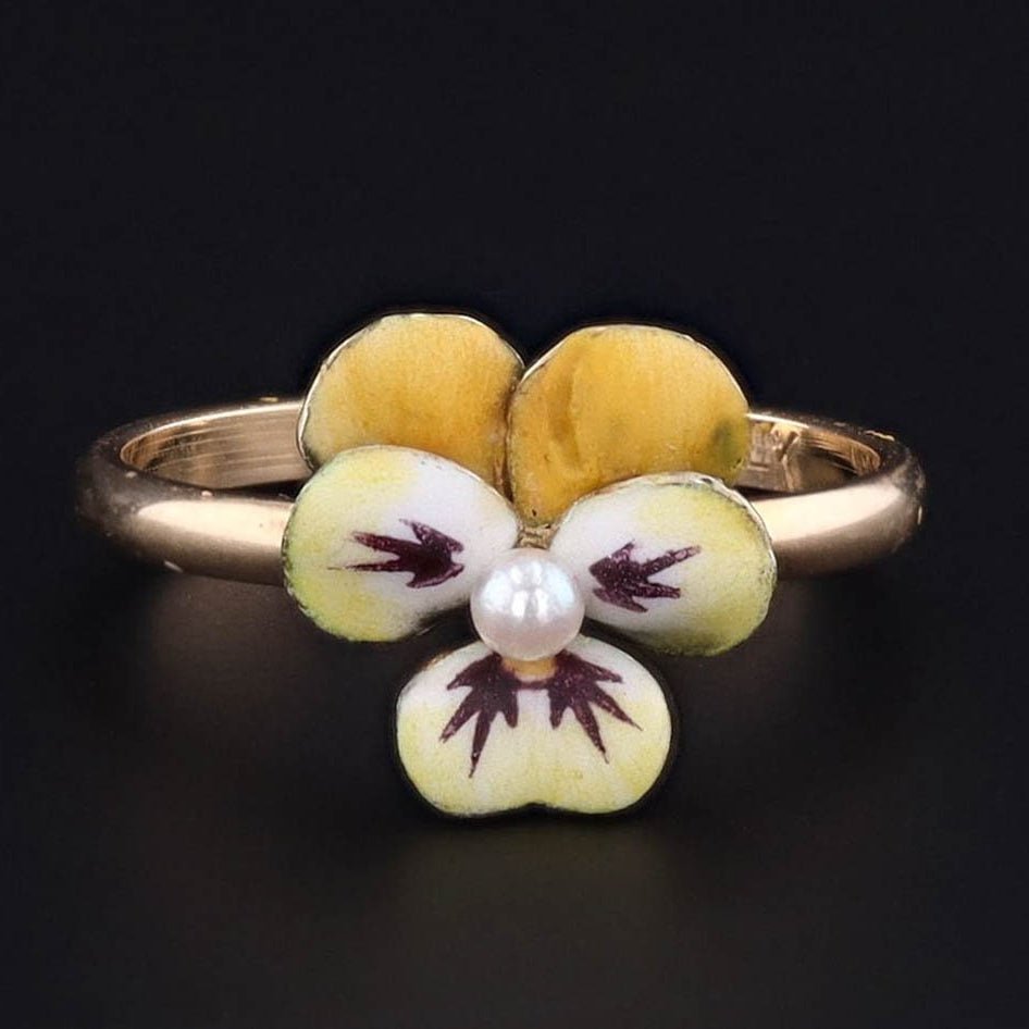 Enamel Pansy Ring | Enamel Flower Ring - Trademark Antiques