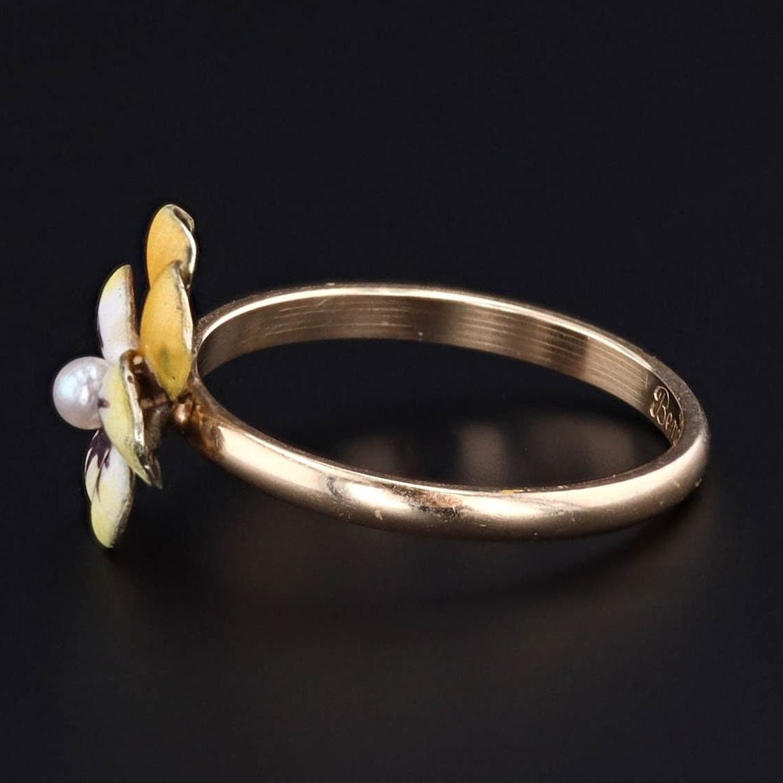 Enamel Pansy Ring | Enamel Flower Ring - Trademark Antiques