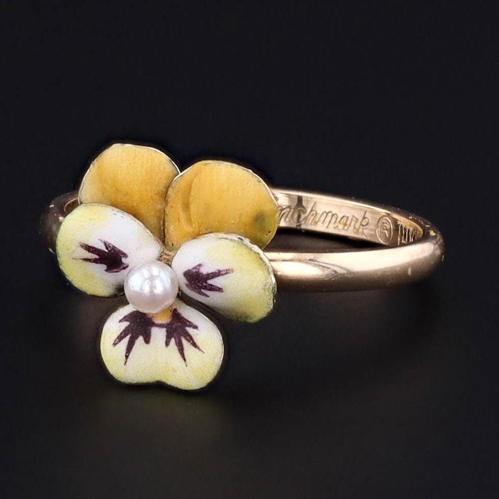 Enamel Pansy Ring | Enamel Flower Ring - Trademark Antiques