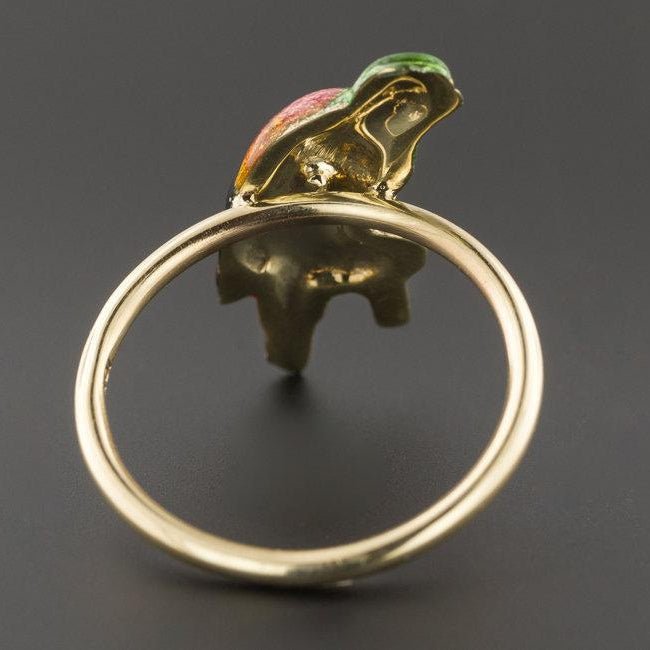 Enamel Parrot Ring | 10k Gold Parrot Ring - Trademark Antiques