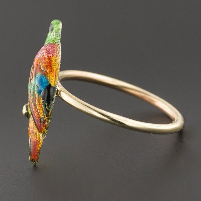 Enamel Parrot Ring | 10k Gold Parrot Ring - Trademark Antiques