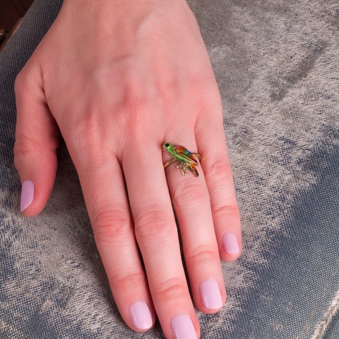 Enamel Parrot Ring | 10k Gold Parrot Ring - Trademark Antiques
