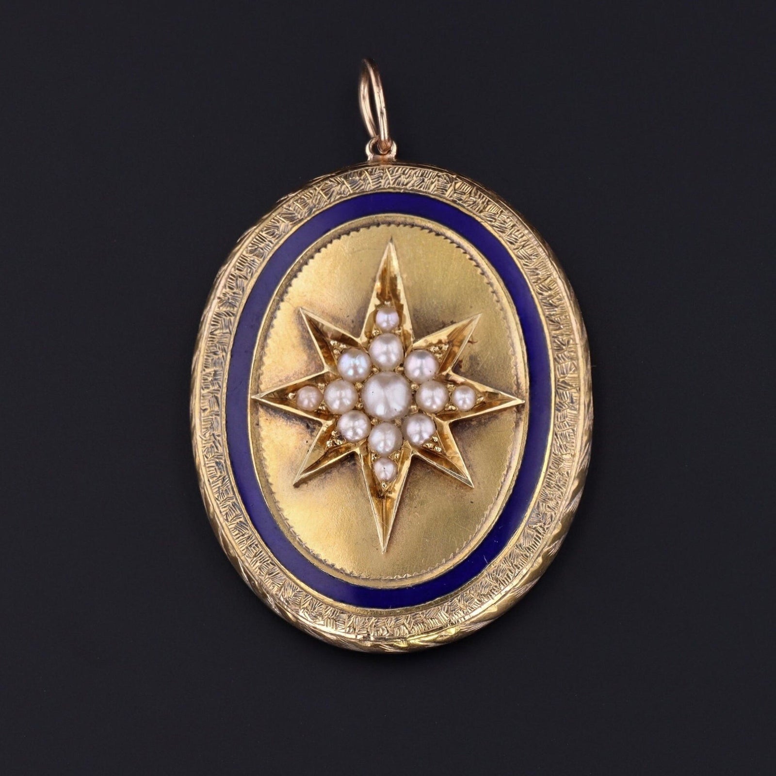 Enamel & Pearl Star Pendant | 14k Gold and Silver Pendant - Trademark Antiques