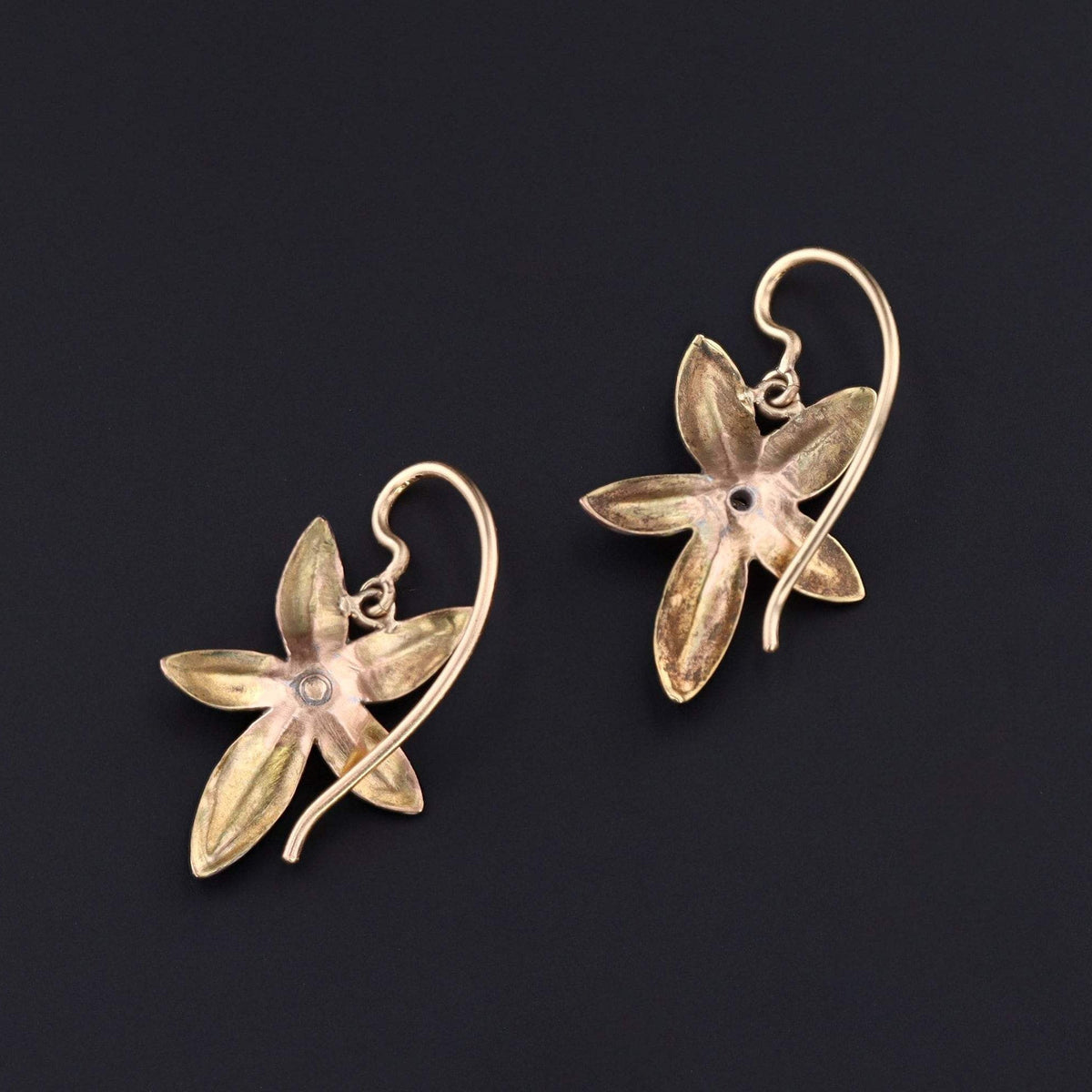 Enamel Violet Earrings | 14k Gold Flower Ring - Trademark Antiques
