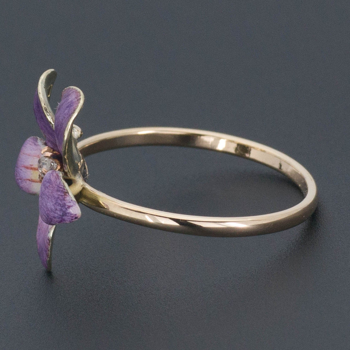 Enamel Violet Ring | 14k Gold Flower Ring - Trademark Antiques