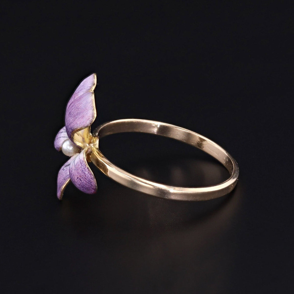 Enamel Violet Ring | 14k Gold Flower Ring - Trademark Antiques