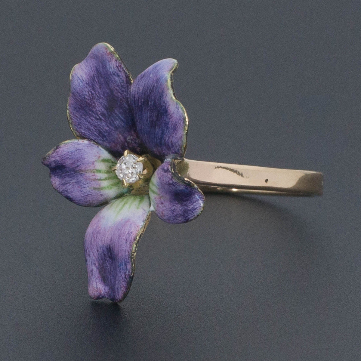 Enamel Violet Ring | 14k Gold Flower Ring - Trademark Antiques