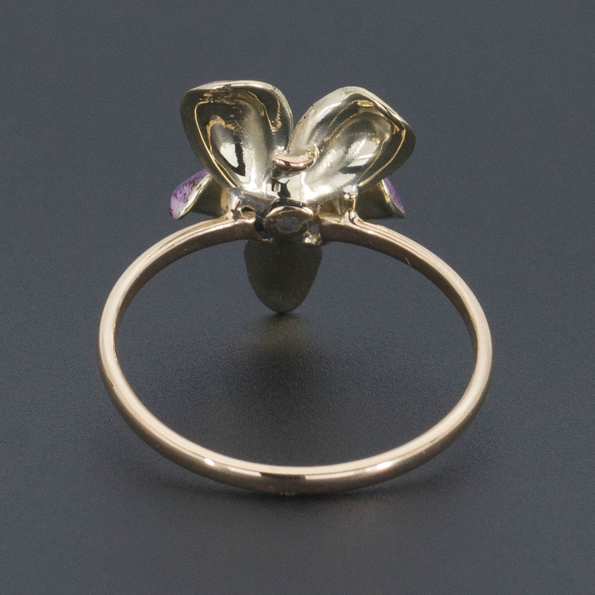 Enamel Violet Ring | 14k Gold Flower Ring - Trademark Antiques