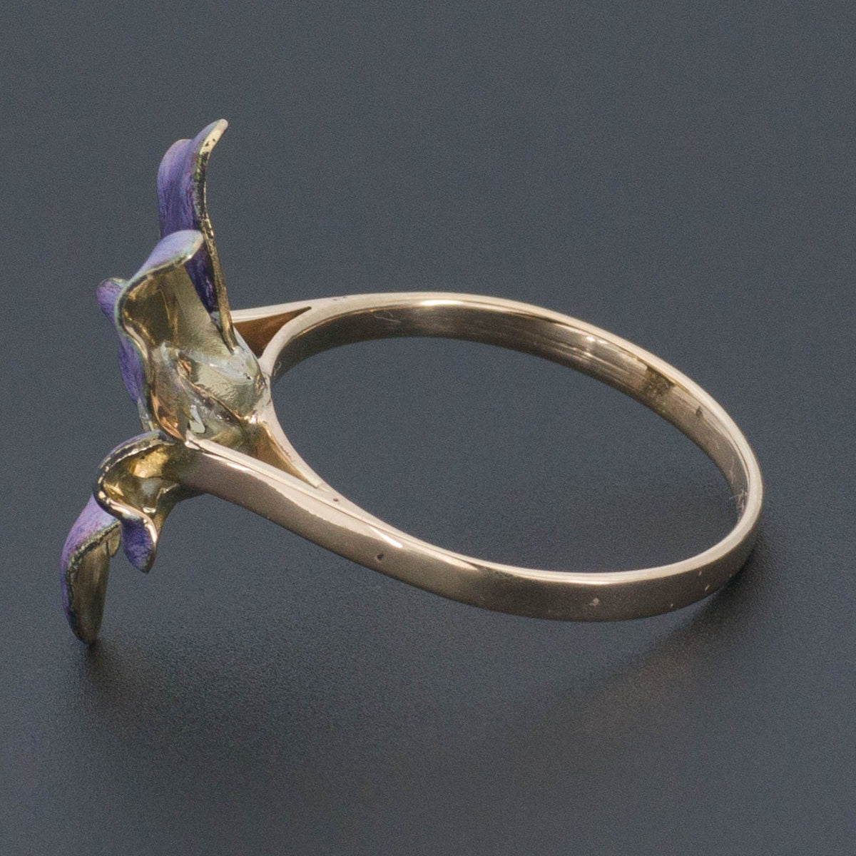 Enamel Violet Ring | 14k Gold Flower Ring - Trademark Antiques
