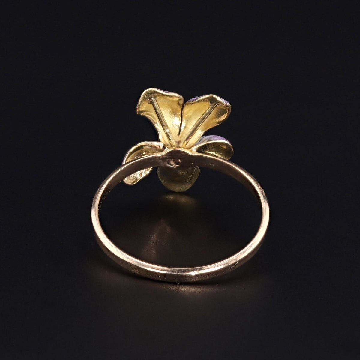 Enamel Violet Ring | 14k Gold Flower Ring - Trademark Antiques