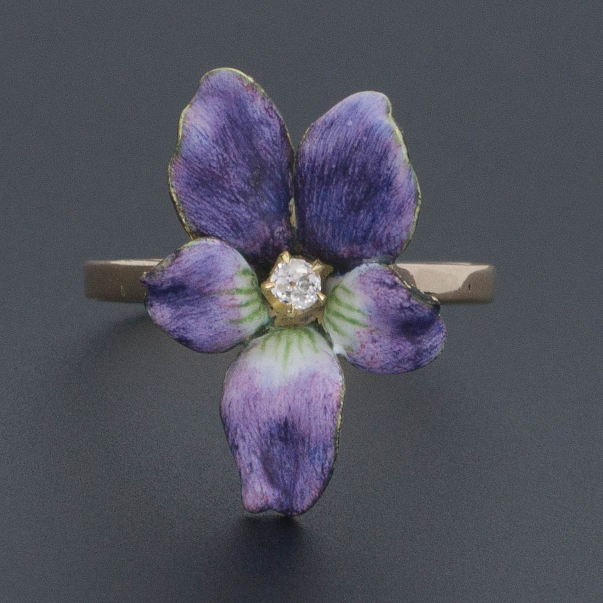 Enamel Violet Ring | 14k Gold Flower Ring - Trademark Antiques