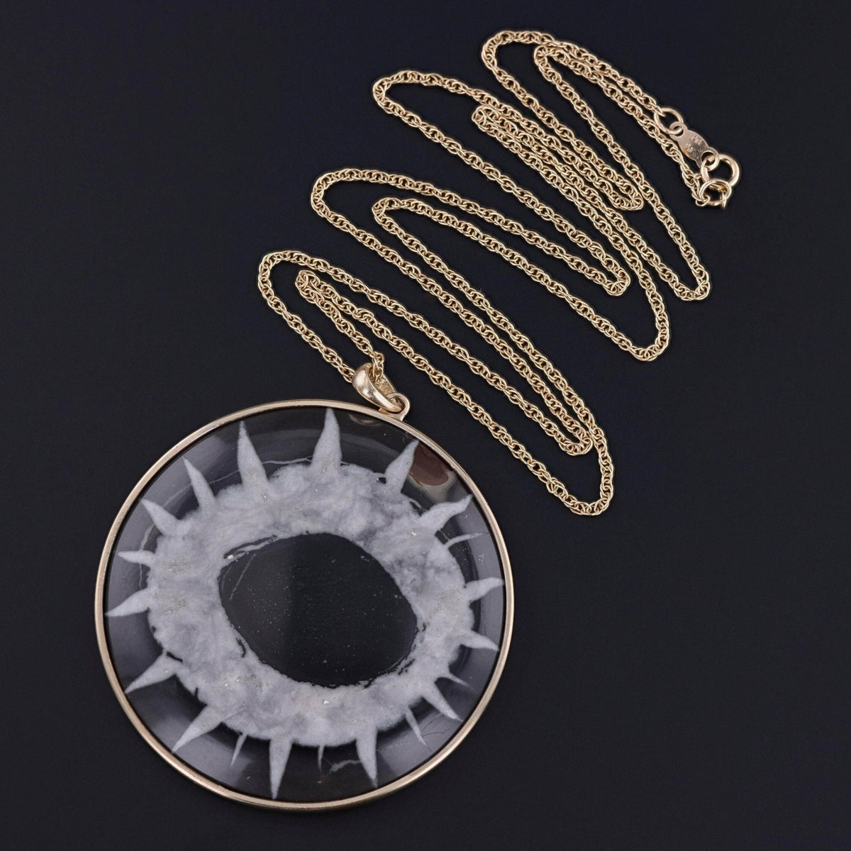 Evil Eye Fossilized Mud Crack Pendant of 14k Gold - Trademark Antiques
