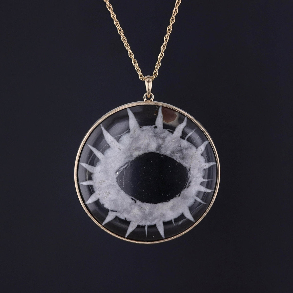 Evil Eye Fossilized Mud Crack Pendant of 14k Gold - Trademark Antiques