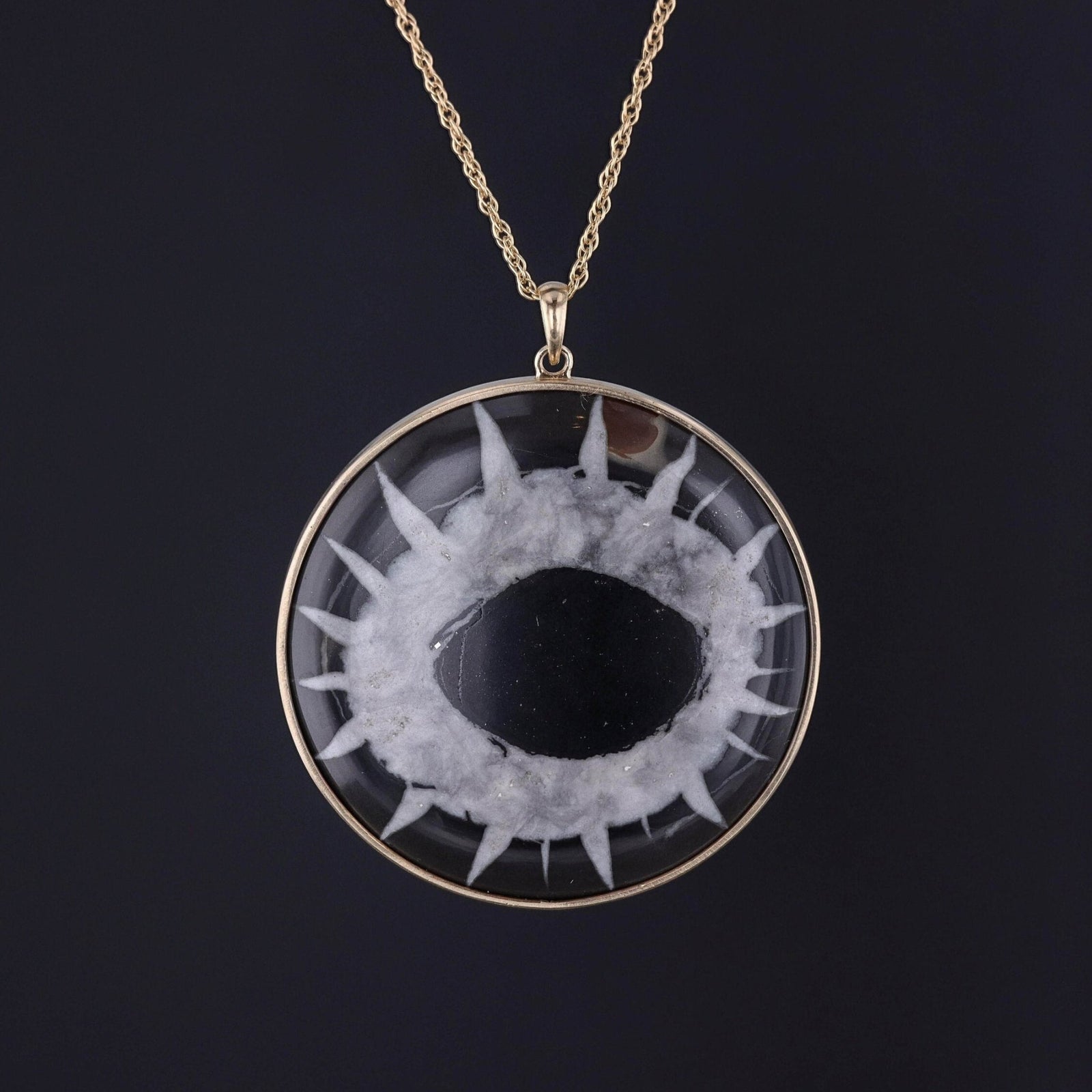 Evil Eye Fossilized Mud Crack Pendant of 14k Gold - Trademark Antiques