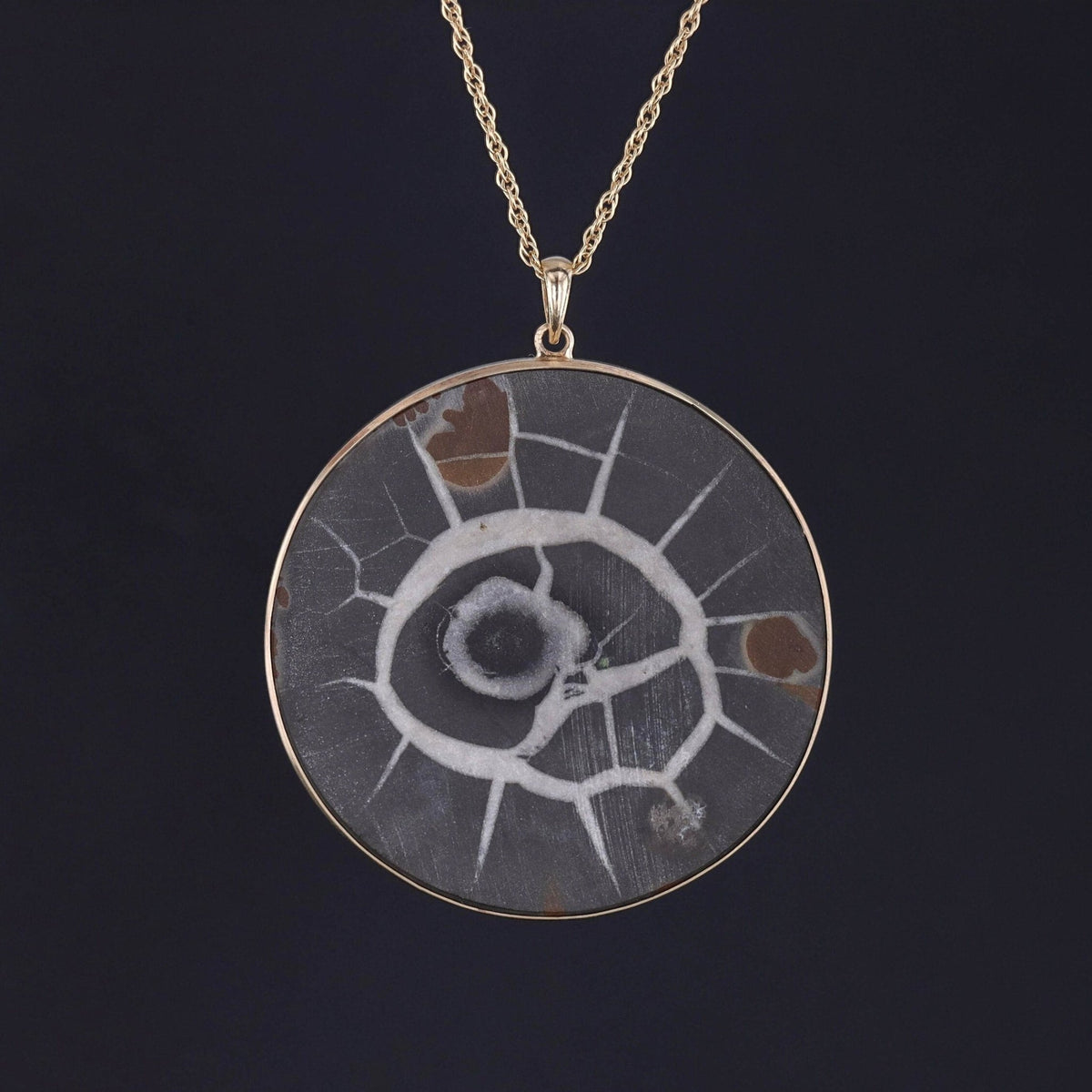 Evil Eye Fossilized Mud Crack Pendant of 14k Gold - Trademark Antiques