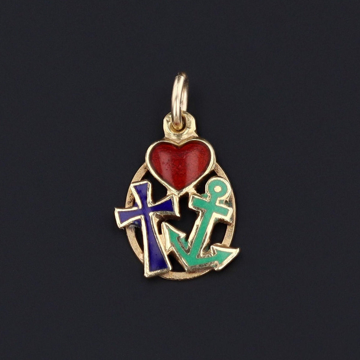 Faith Hope &amp; Charity Charm | Vintage Enamel Charm - Trademark Antiques