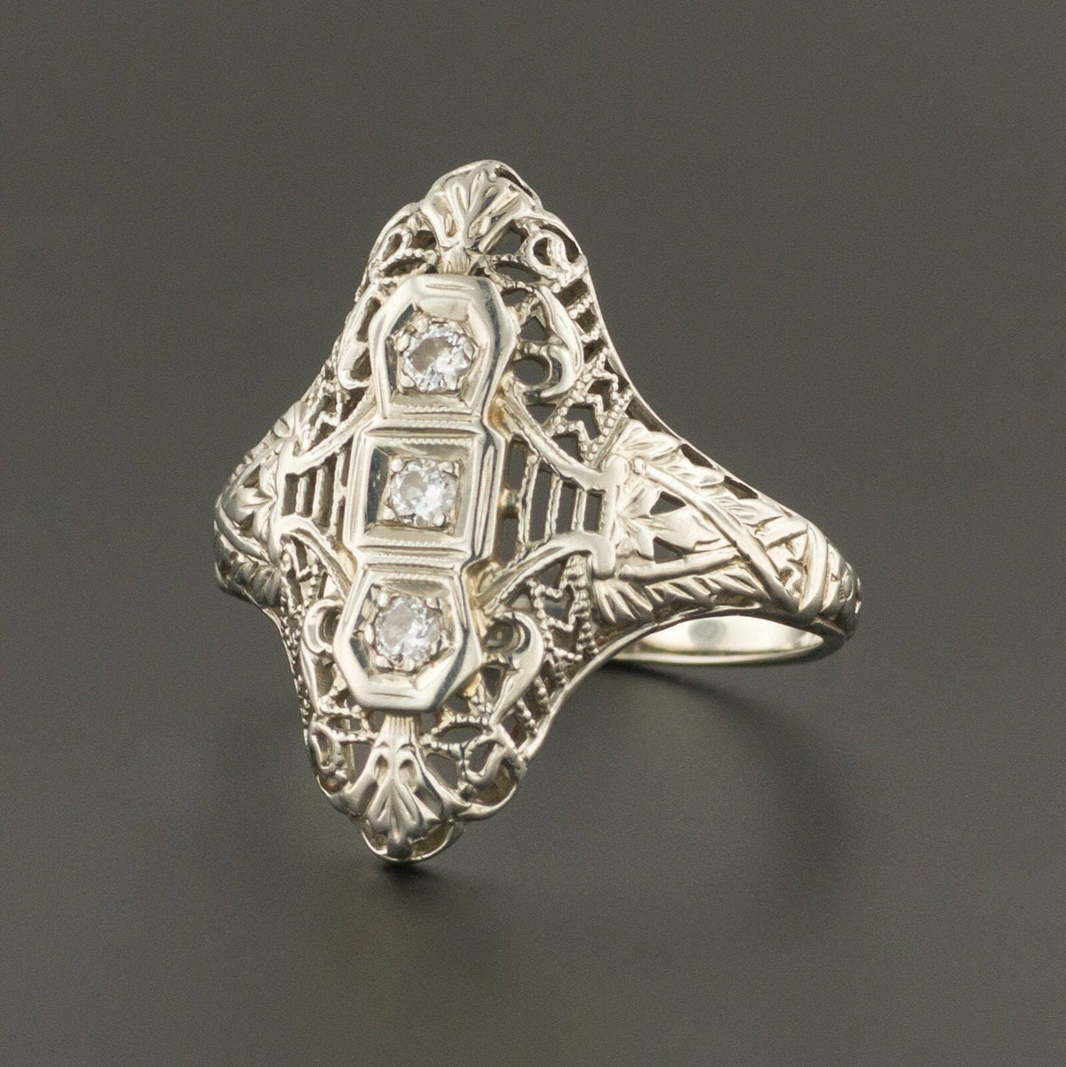 Filigree Diamond Ring | Vintage Diamond Ring - Trademark Antiques