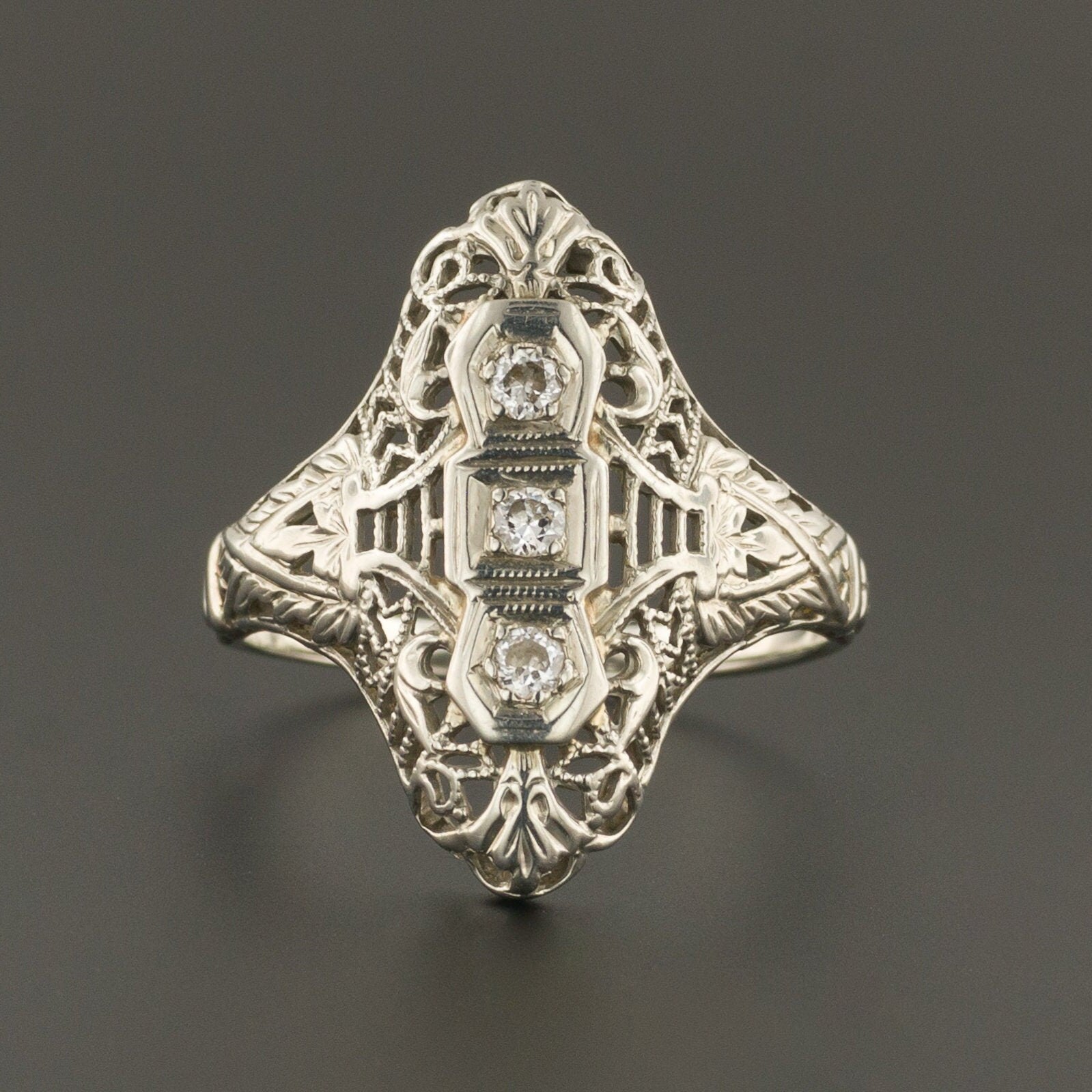 Filigree Diamond Ring | Vintage Diamond Ring - Trademark Antiques