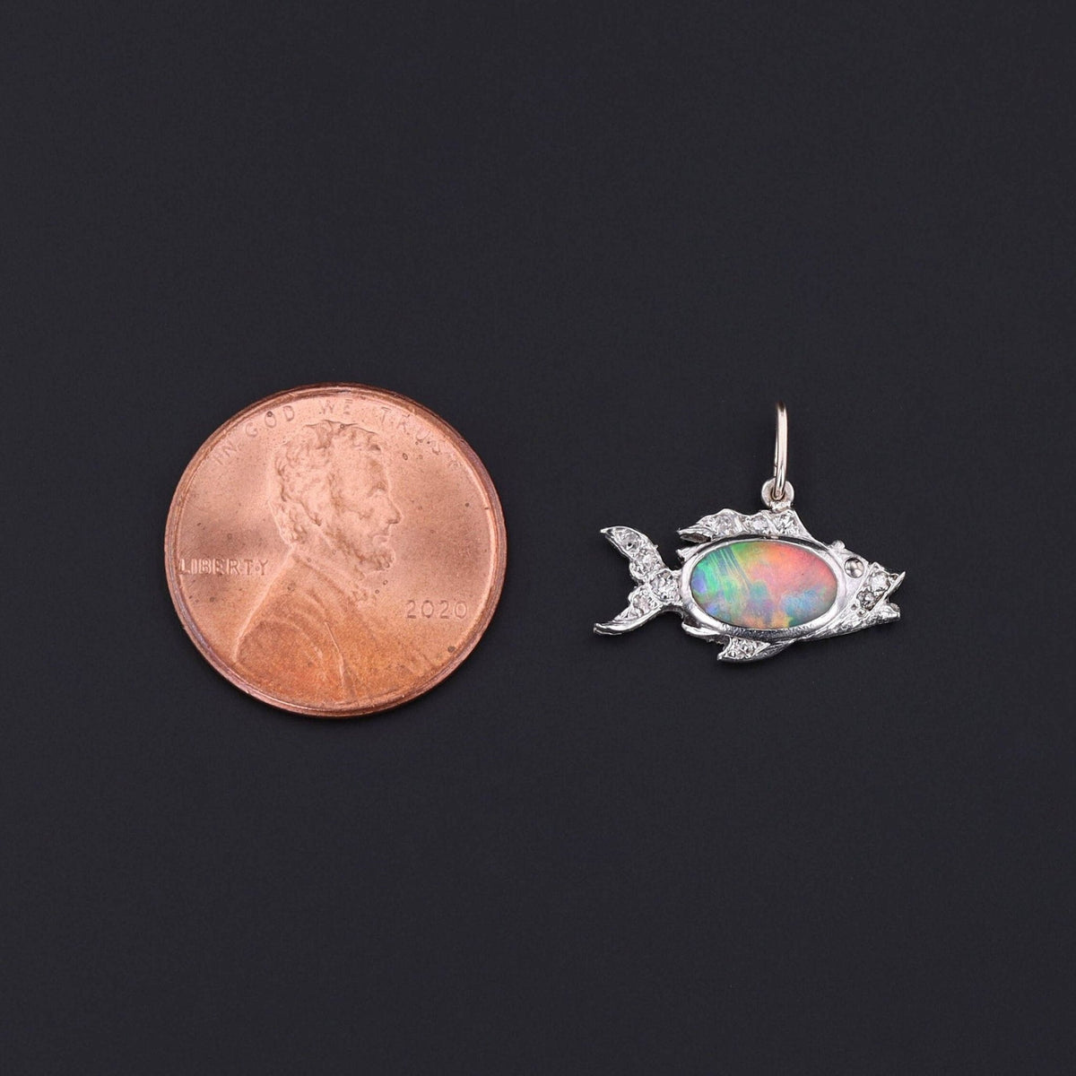 Fish Charm | Platinum, Opal &amp; Diamond Charm - Trademark Antiques