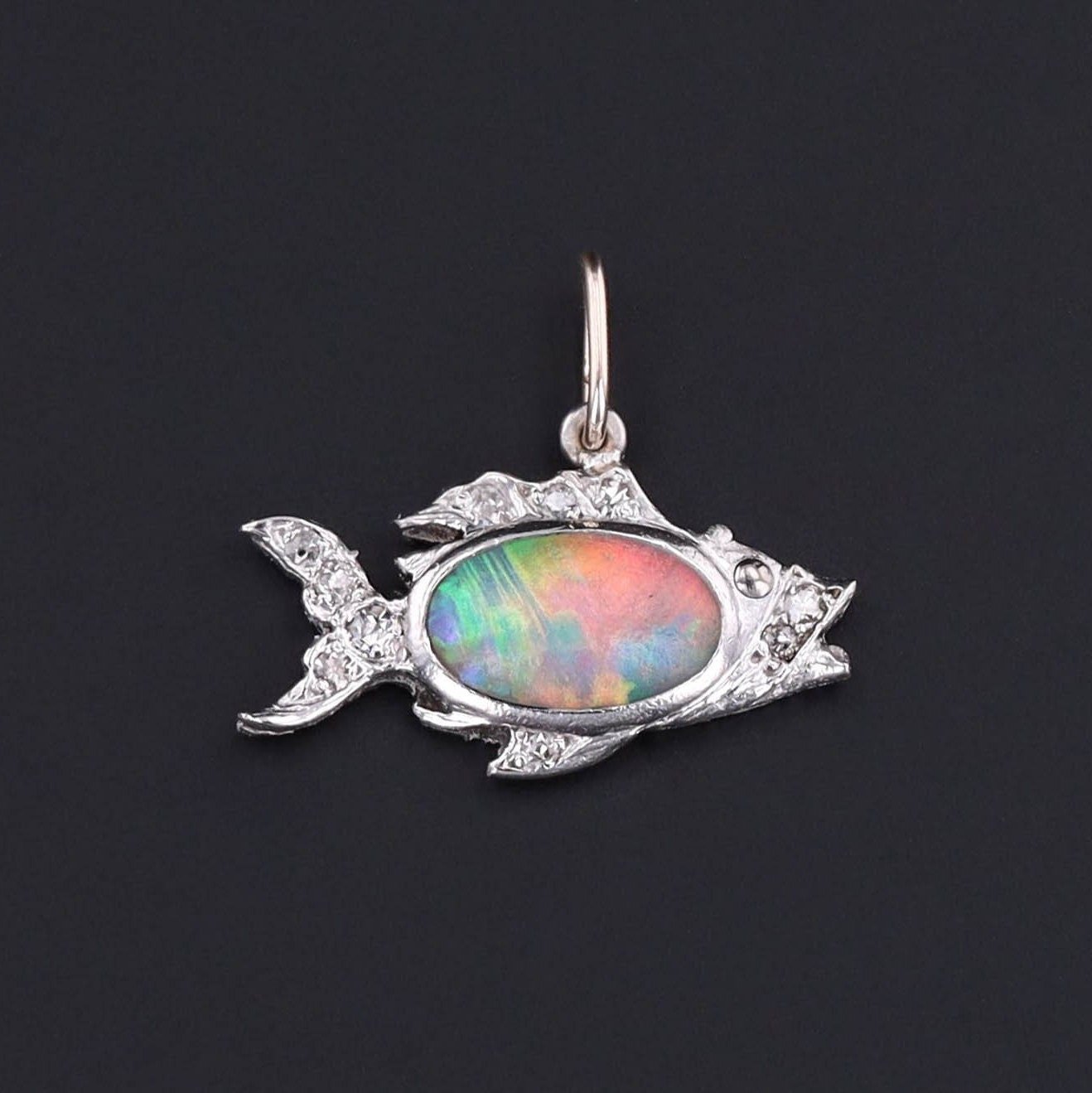 Fish Charm | Platinum, Opal & Diamond Charm - Trademark Antiques