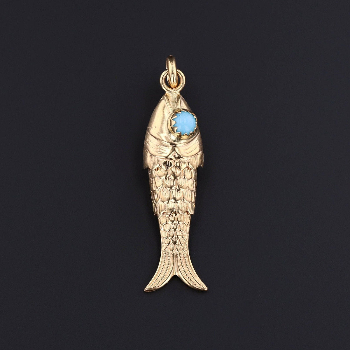 Fish Pendant | 14k Gold &amp; Blue Glass Pendant - Trademark Antiques