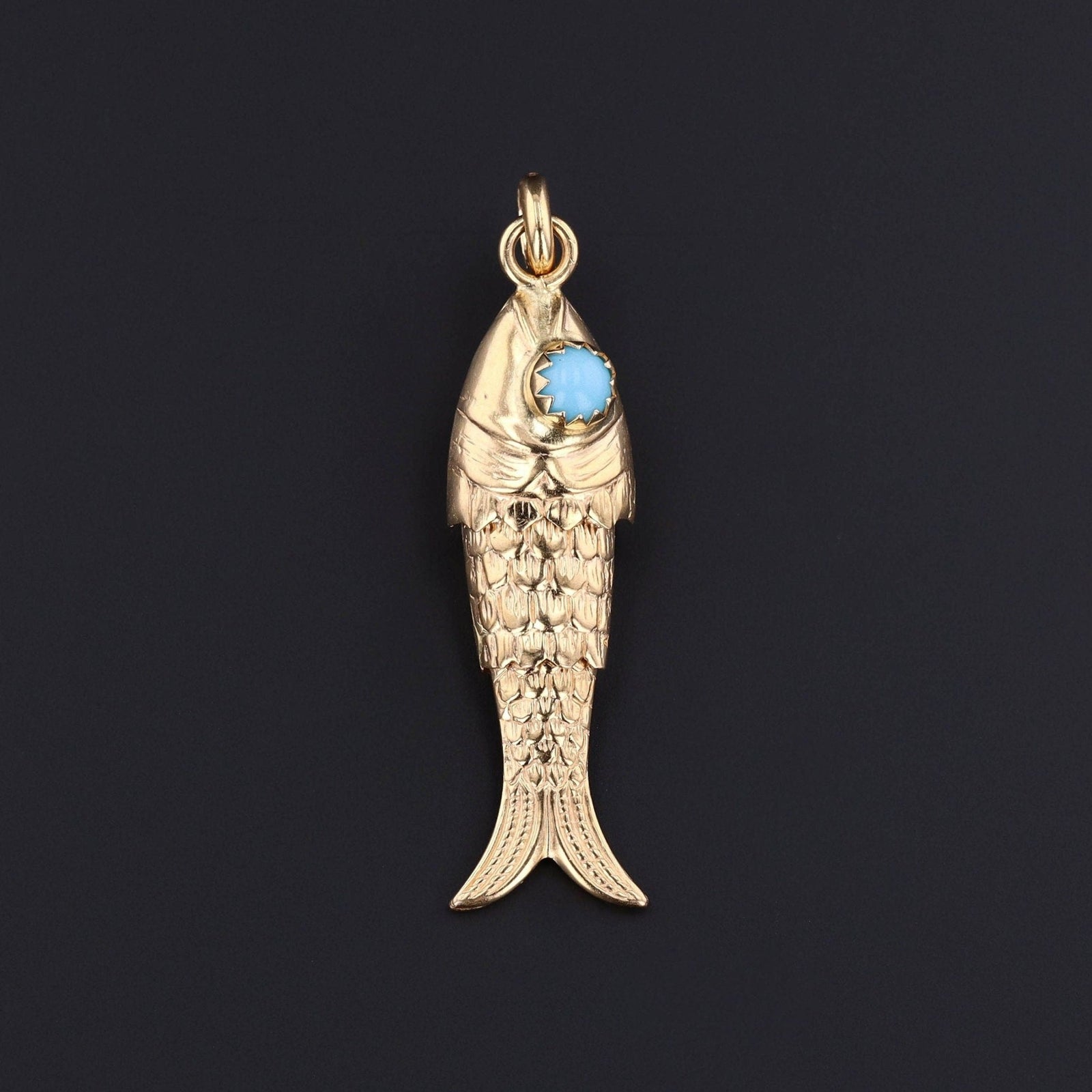 Fish Pendant | 14k Gold & Blue Glass Pendant - Trademark Antiques