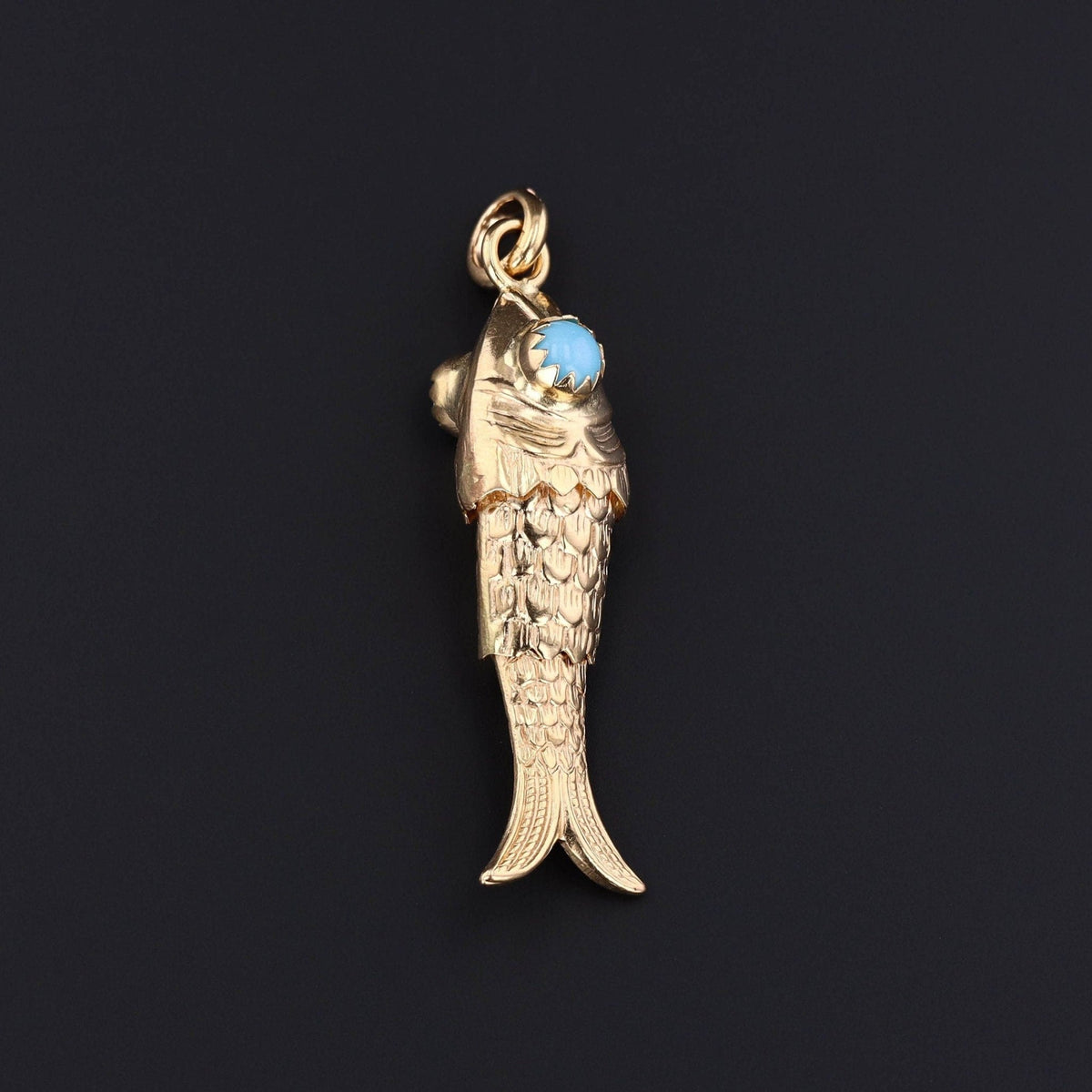 Fish Pendant | 14k Gold &amp; Blue Glass Pendant - Trademark Antiques