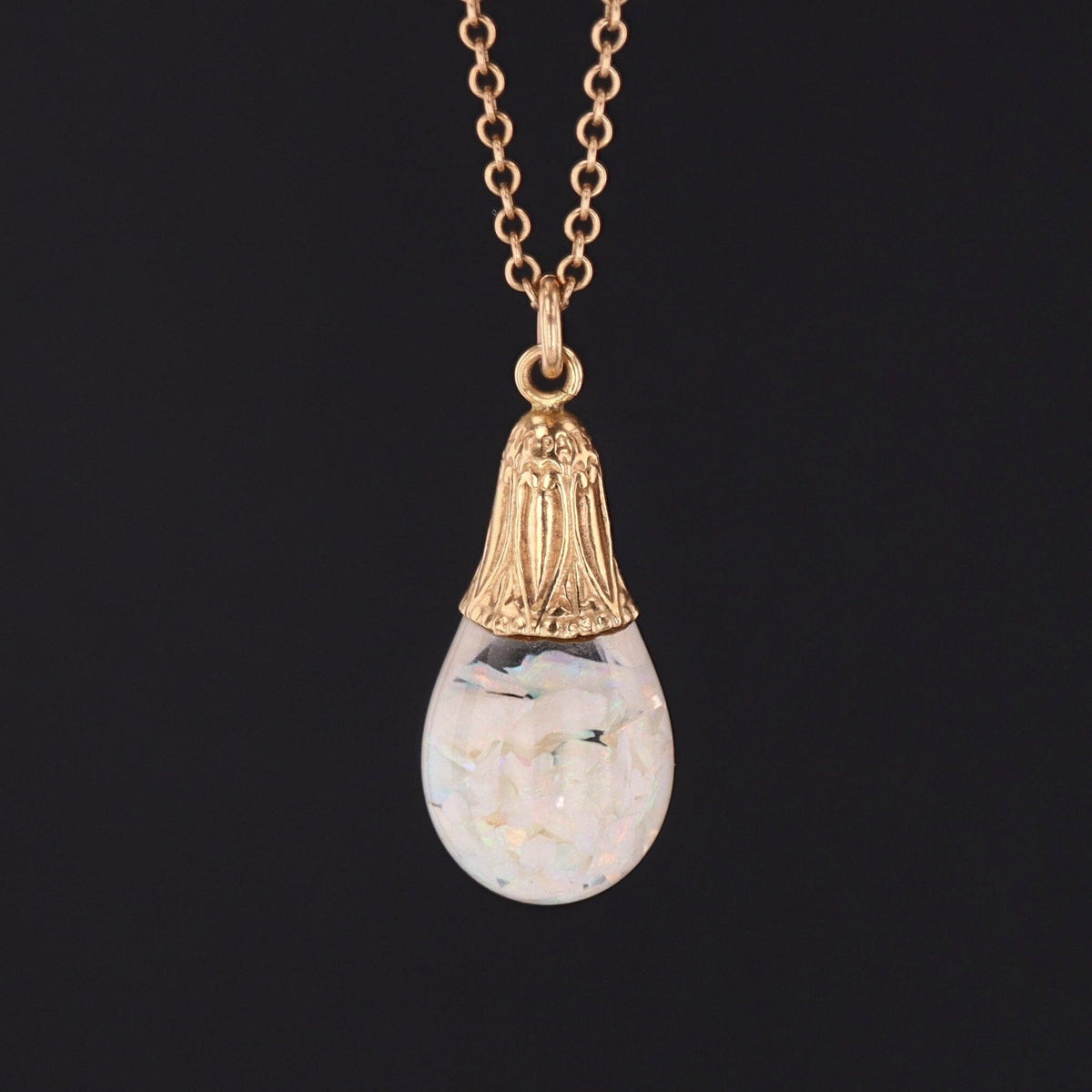 Floating Opal Charm | 14k Gold Charm on Optional 14k Gold Chain - Trademark Antiques