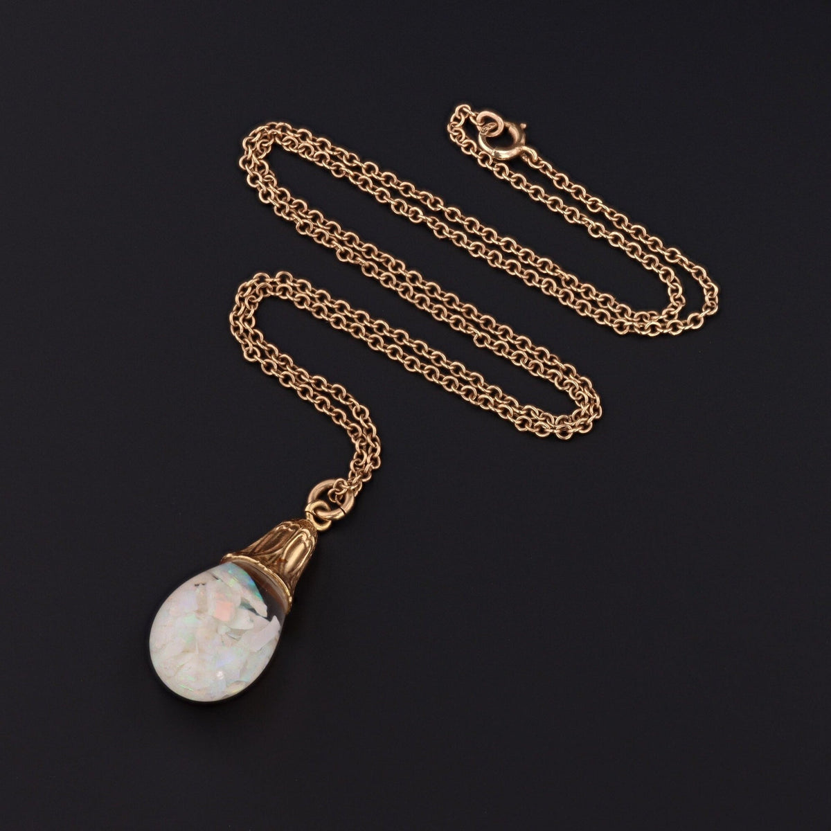 Floating Opal Charm | 14k Gold Charm on Optional 14k Gold Chain - Trademark Antiques