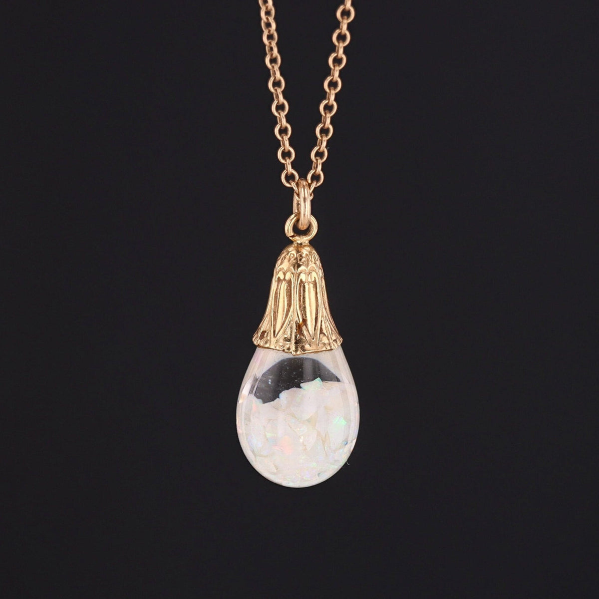 Floating Opal Charm | 14k Gold Charm on Optional 14k Gold Chain - Trademark Antiques