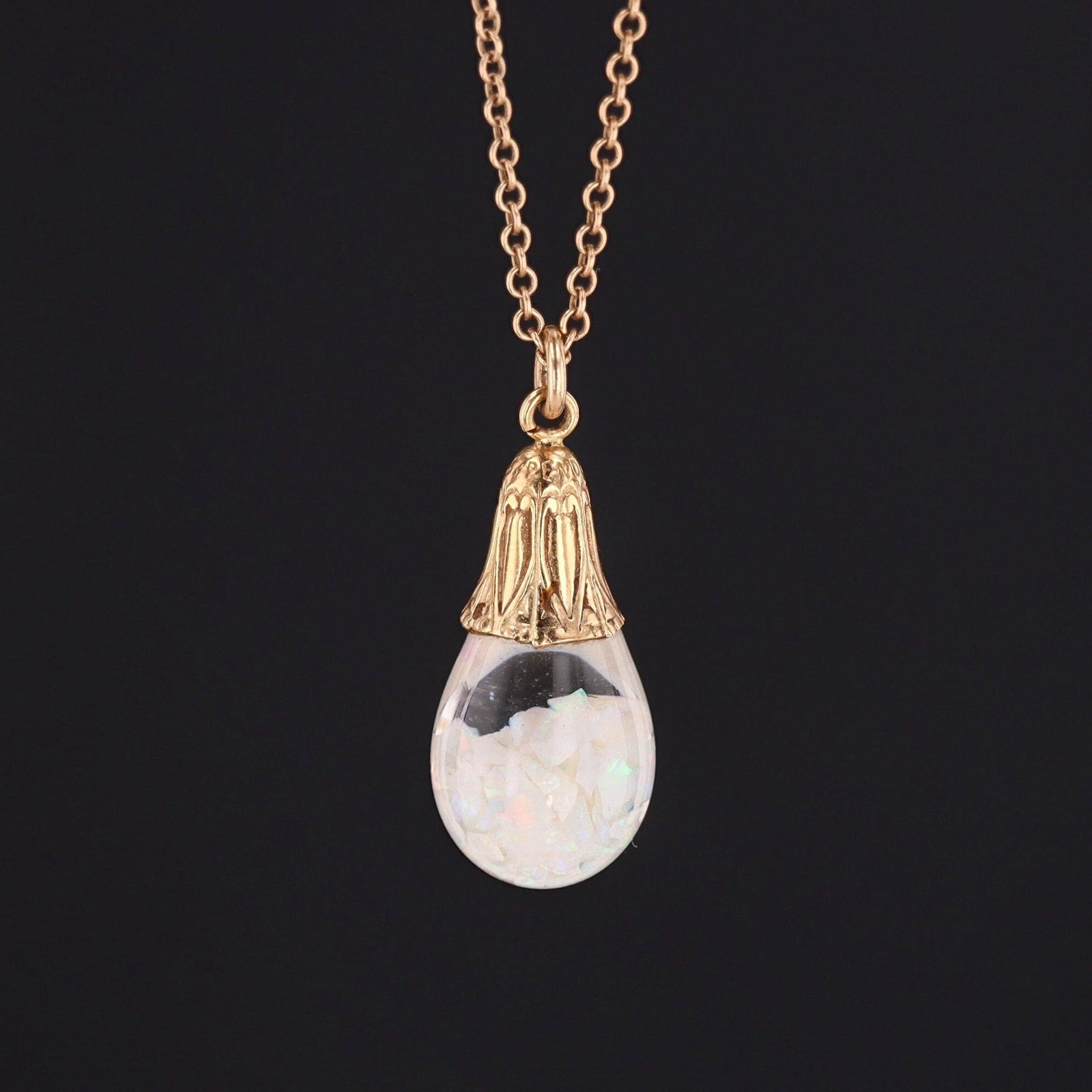 Floating Opal Charm | 14k Gold Charm on Optional 14k Gold Chain - Trademark Antiques