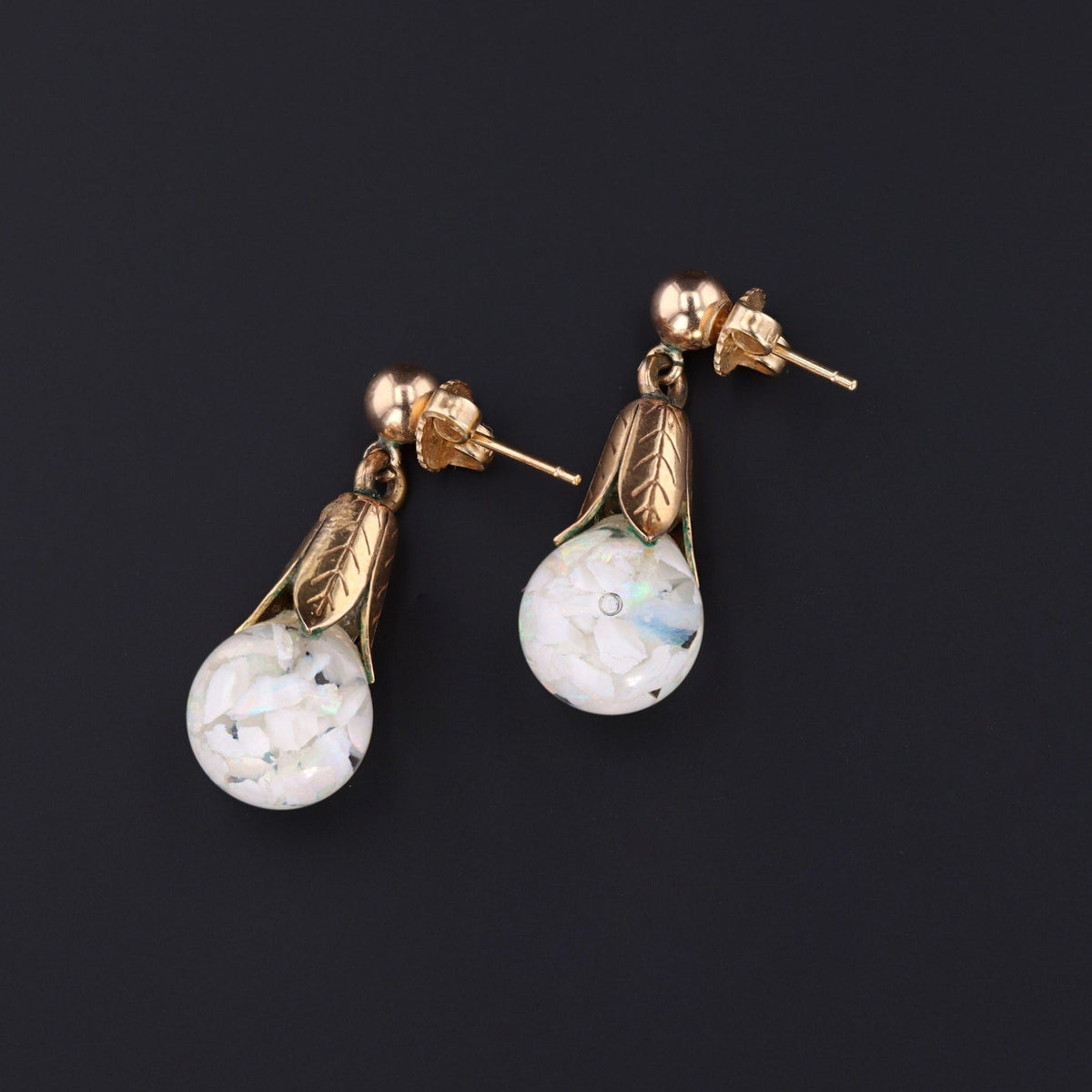 Floating Opal Earrings | 14k Gold Earrings - Trademark Antiques