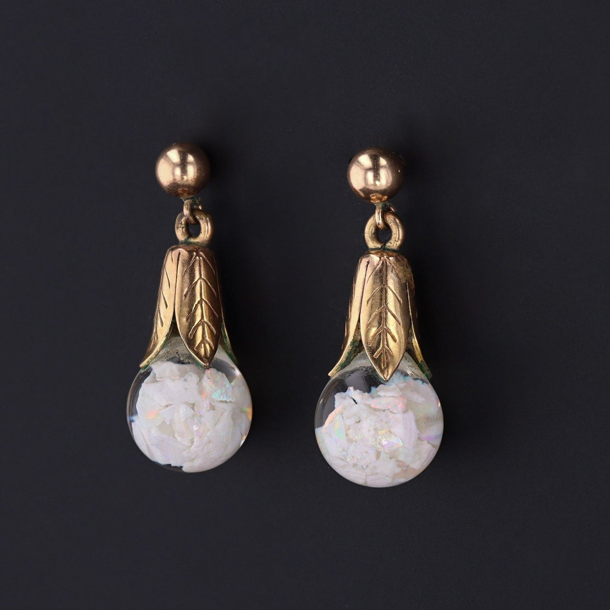 Floating Opal Earrings | 14k Gold Earrings - Trademark Antiques