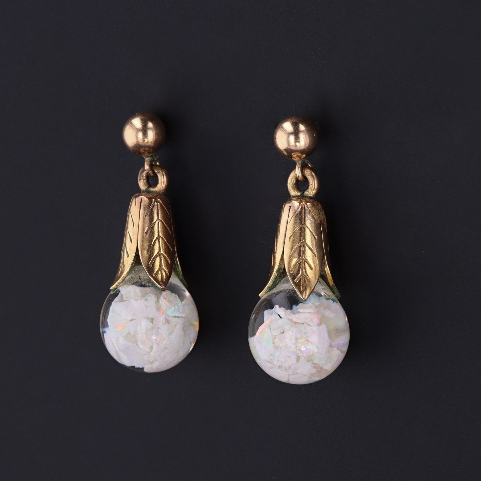 Floating Opal Earrings | 14k Gold Earrings - Trademark Antiques