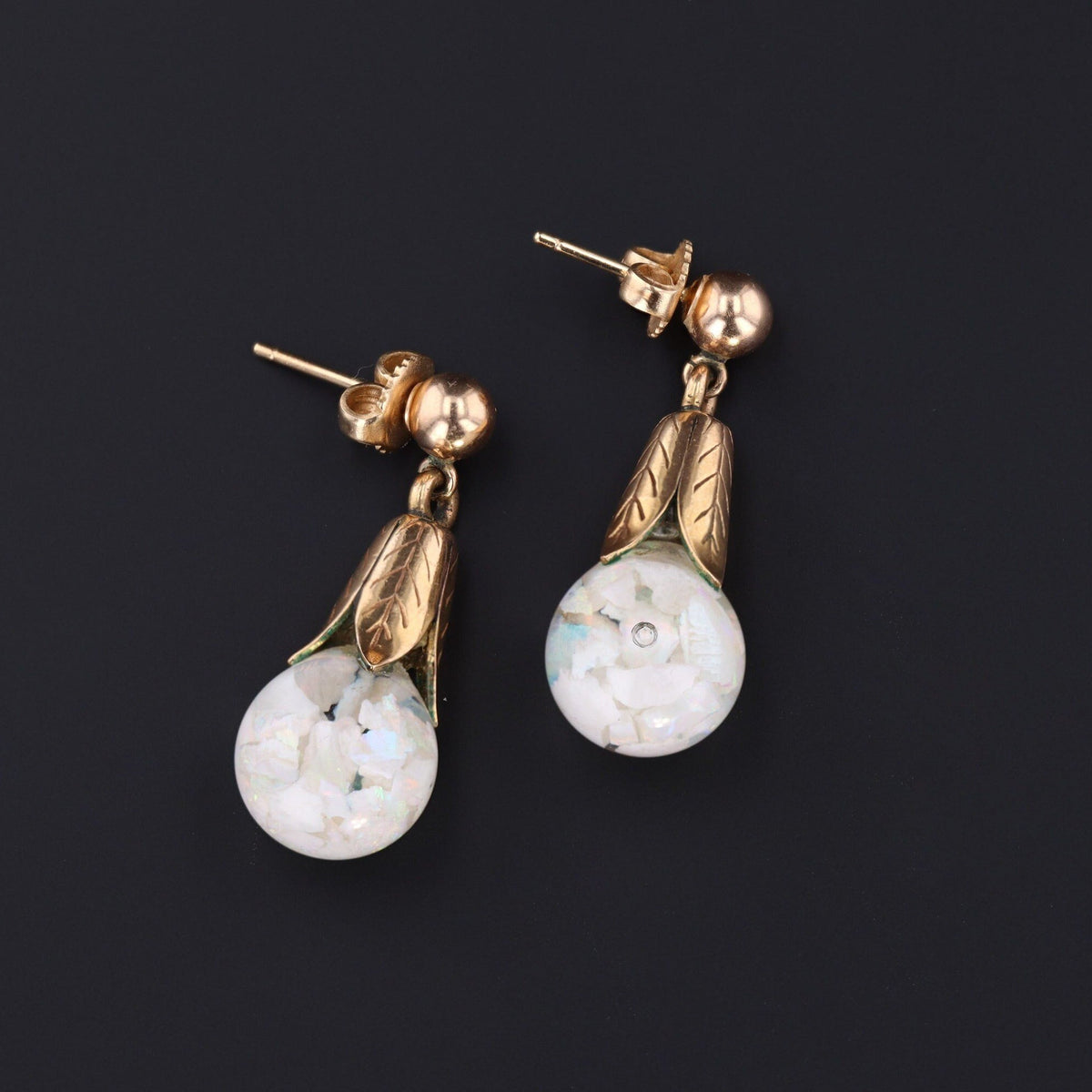 Floating Opal Earrings | 14k Gold Earrings - Trademark Antiques