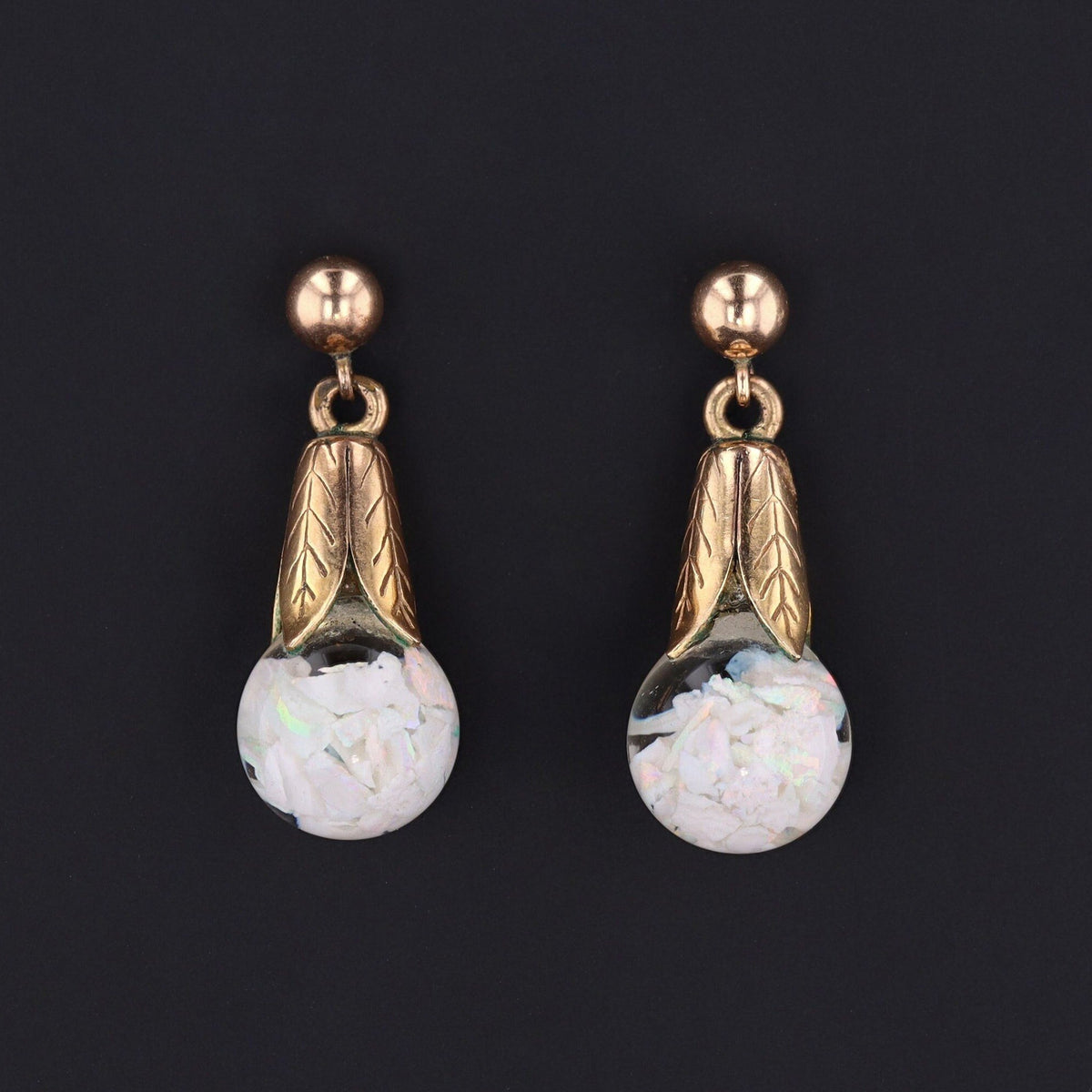 Floating Opal Earrings | 14k Gold Earrings - Trademark Antiques