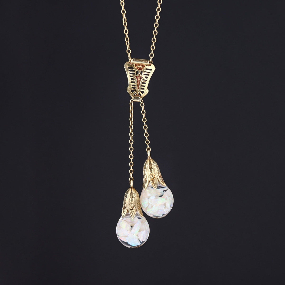 Floating Opal Necklace | 14k Gold Necklace - Trademark Antiques