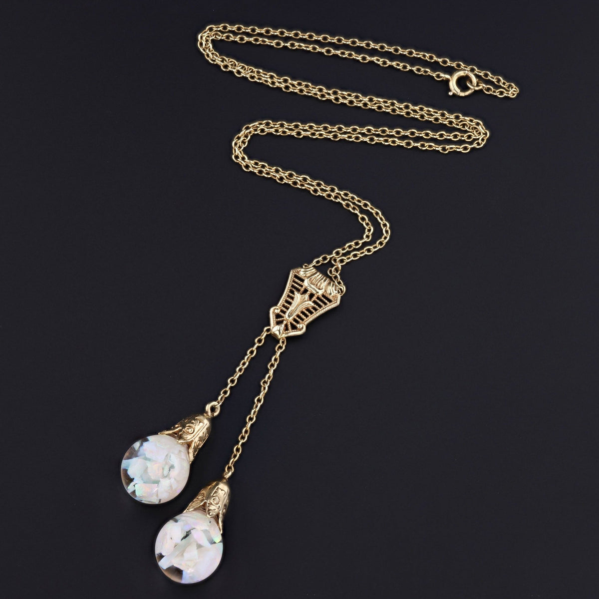 Floating Opal Necklace | 14k Gold Necklace - Trademark Antiques