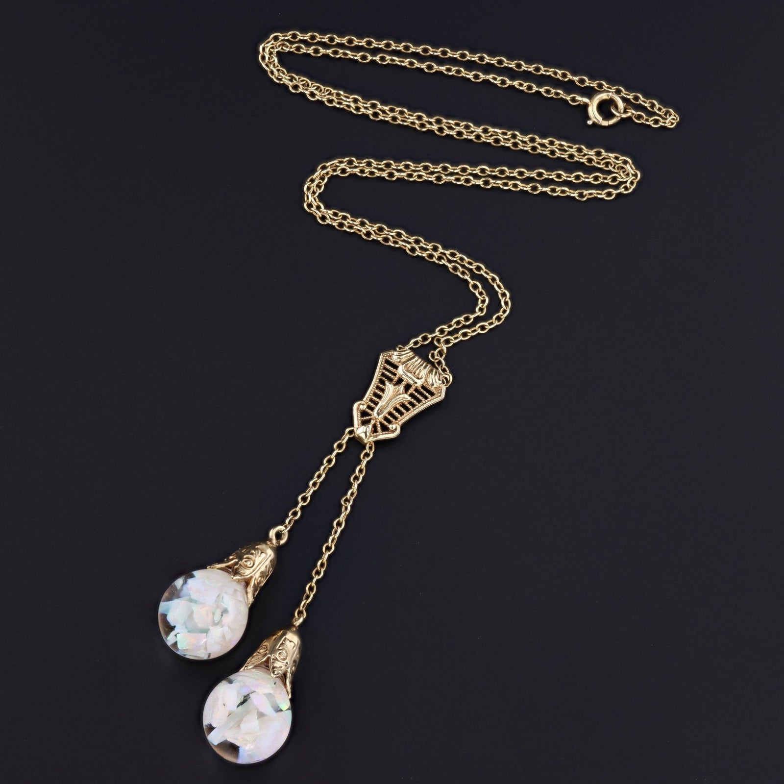 Floating Opal Necklace | 14k Gold Necklace - Trademark Antiques