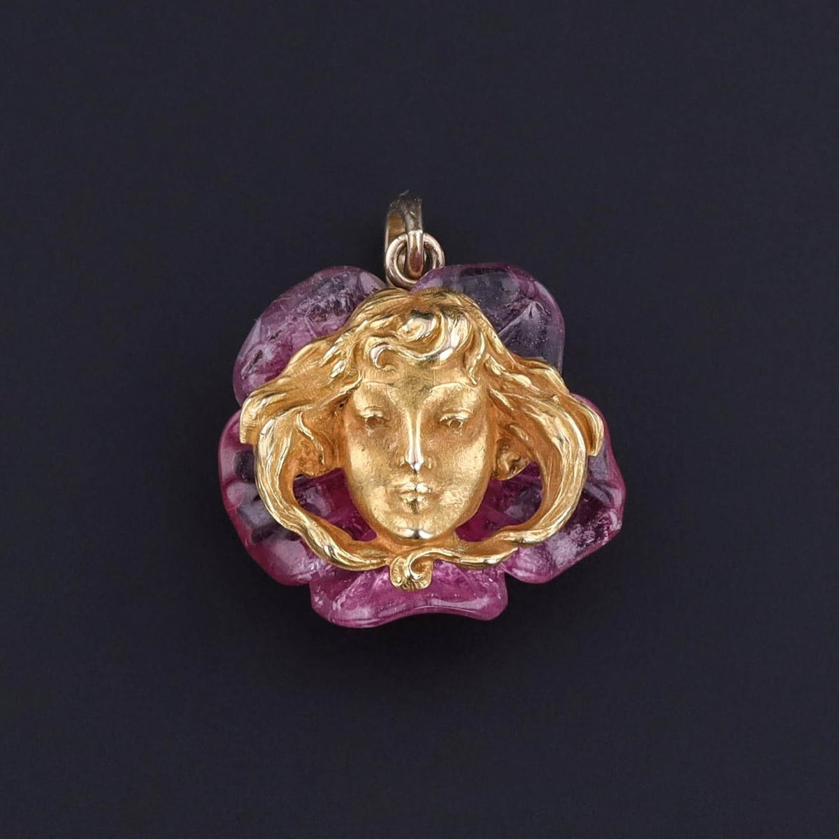 Floral Woman Pendant of Pink Tourmaline and 14k Gold - Trademark Antiques